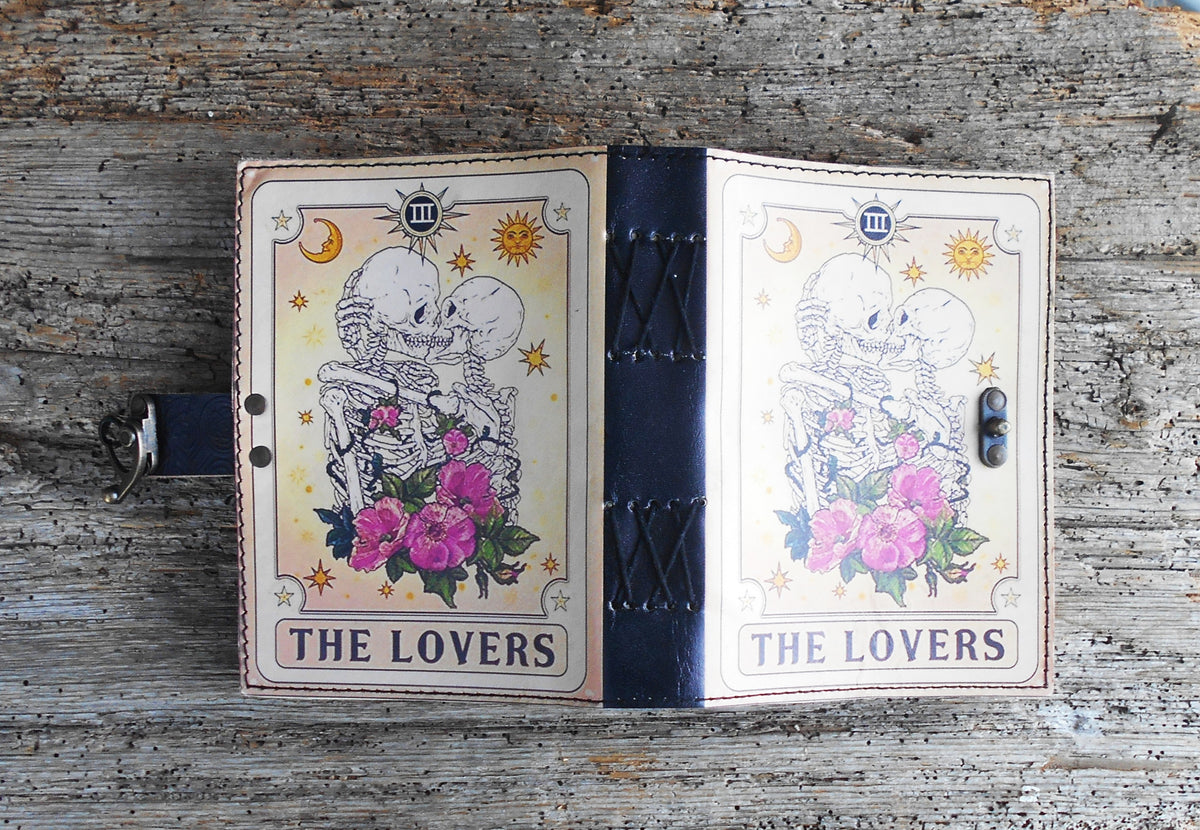 Leder-Notizbuch, handgearbeitet, Tagebuch, handgeschöpftes Papier, The Lovers