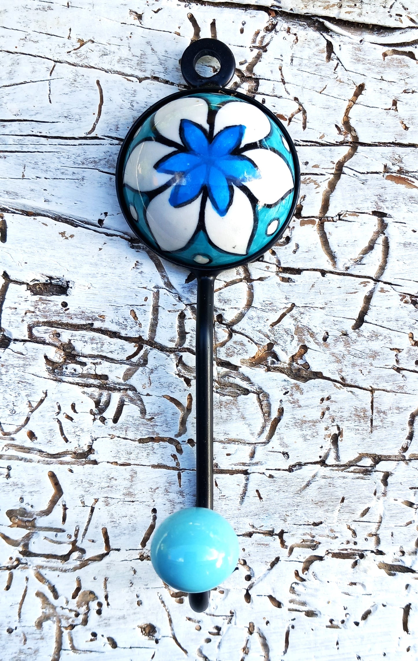 Keramikhaken Blume blau