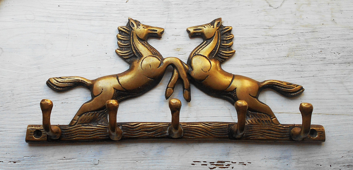 Garderobenhaken, Wandhaken, Kleiderhaken, Messing, Pferde
