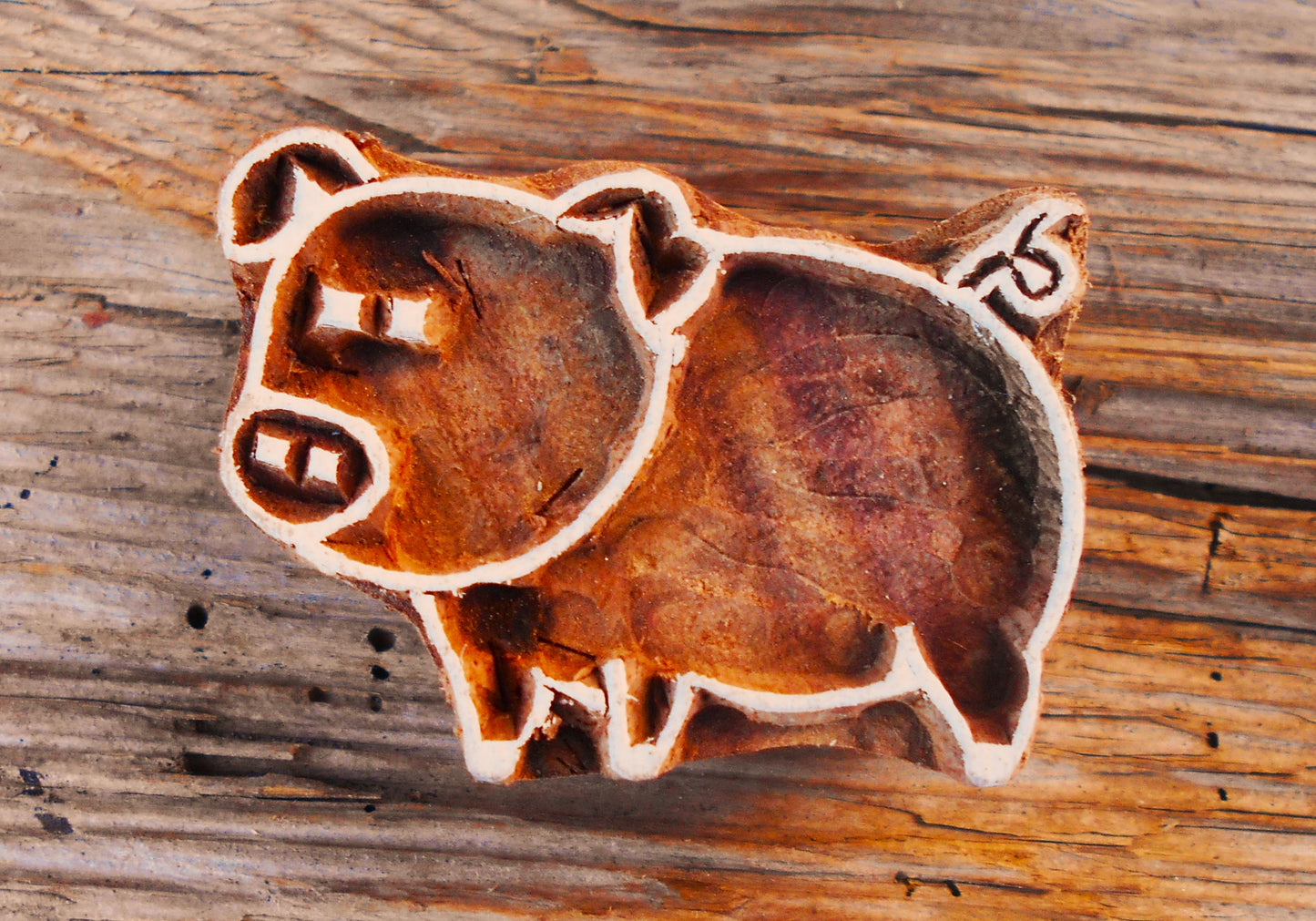 Tierstempel, Stoffdruckstempel, Holzdruckstempel, Blaudruckstempel, Schwein