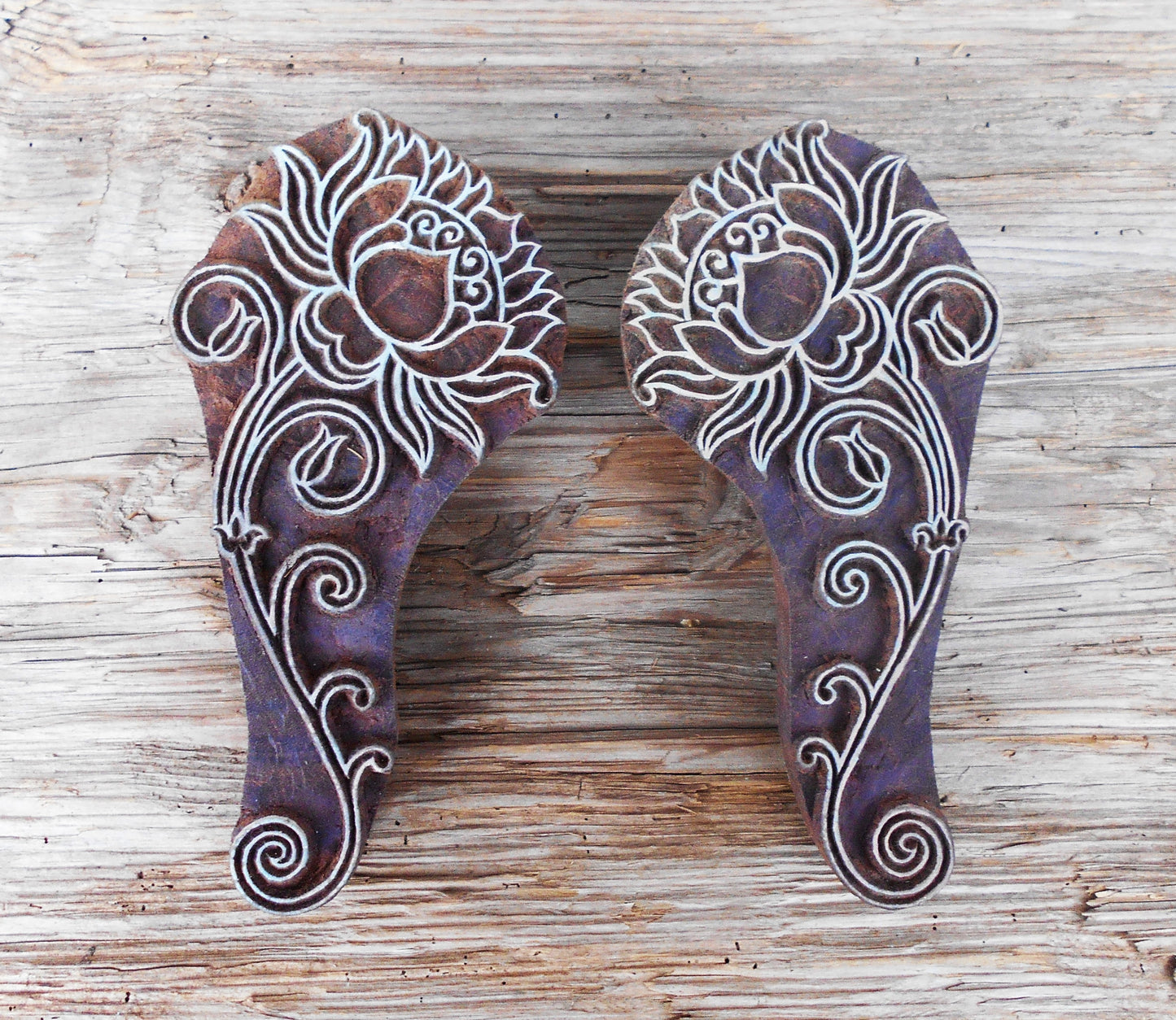 Stoffdruck Stempel, Holzdruckstempel, Motivstempel, Blaudruckstempel, Textildruck-große Blume rechts