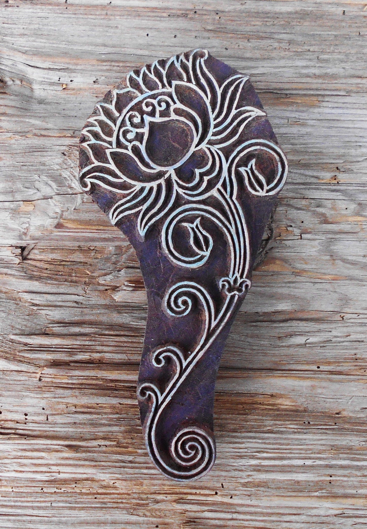 Stoffdruck Stempel, Holzdruckstempel, Motivstempel, Blaudruckstempel, Textildruck-große Blume links