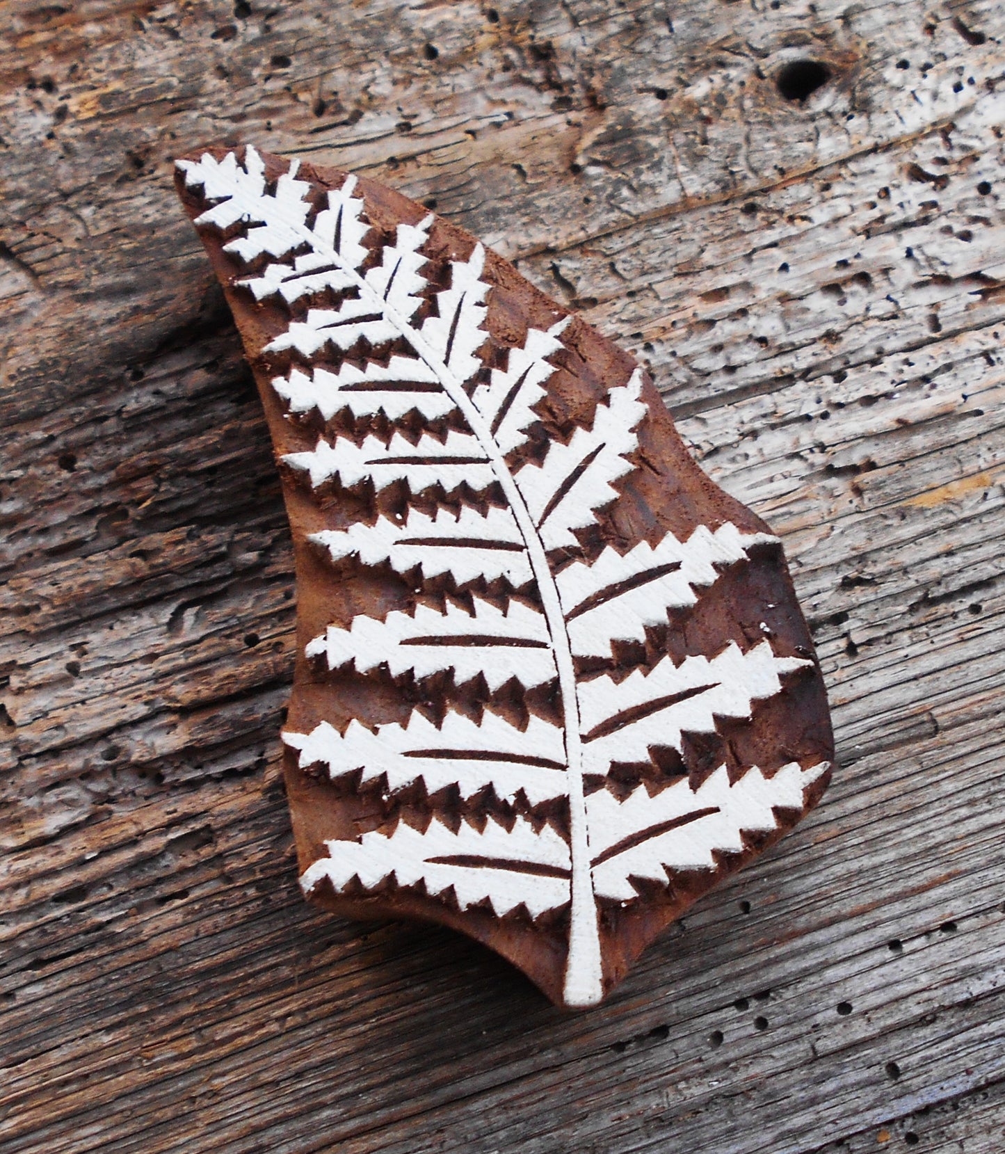 Holzstempel, Stoffdruck, Farn