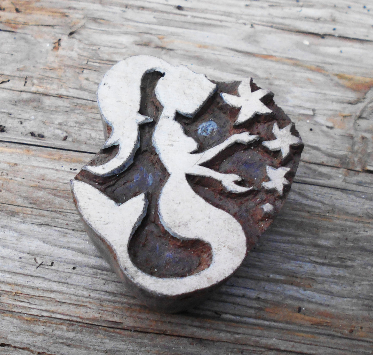 Holzdruckstempel, Stoffdruckstempel, Textilstempel, Motivstempel, Nixe