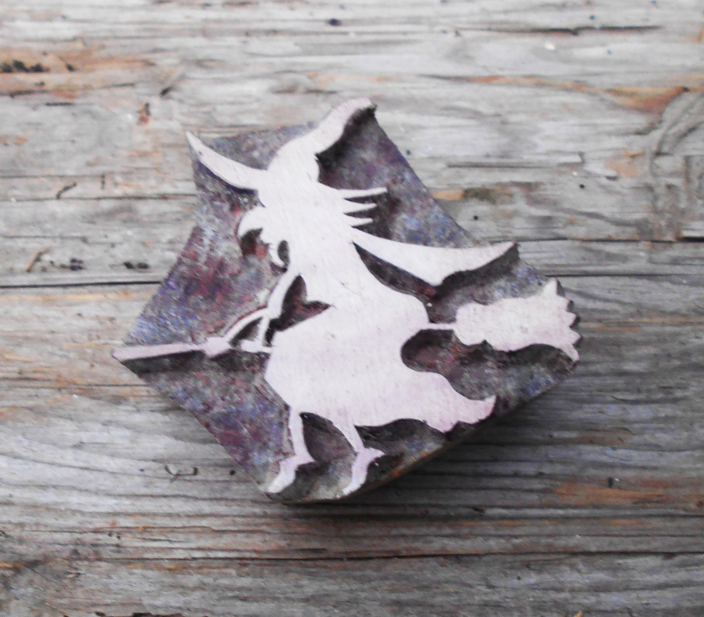 Holzdruckstempel, Stoffdruckstempel, Textilstempel, Motivstempel, Hexe