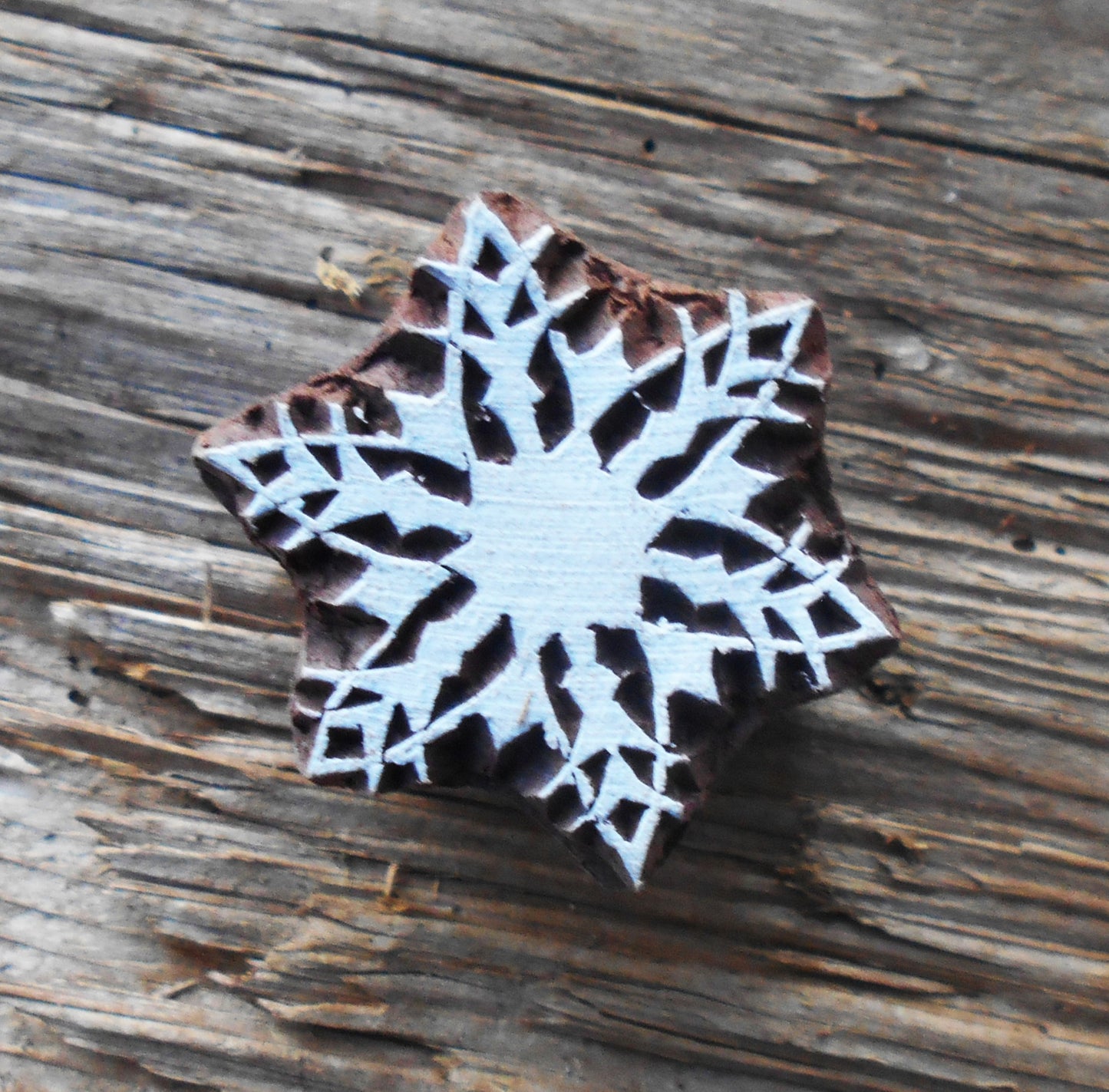 Druckstempel, Holzdruckstempel, Motivstempel, Blaudruckstempel, Stoffdruckstempel-Schneeflocke