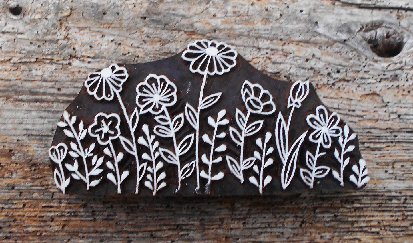 Stoffdruck Stempel, Holzdruckstempel, Motivstempel, Blaudruckstempel, Textildruck-Blumenwiese