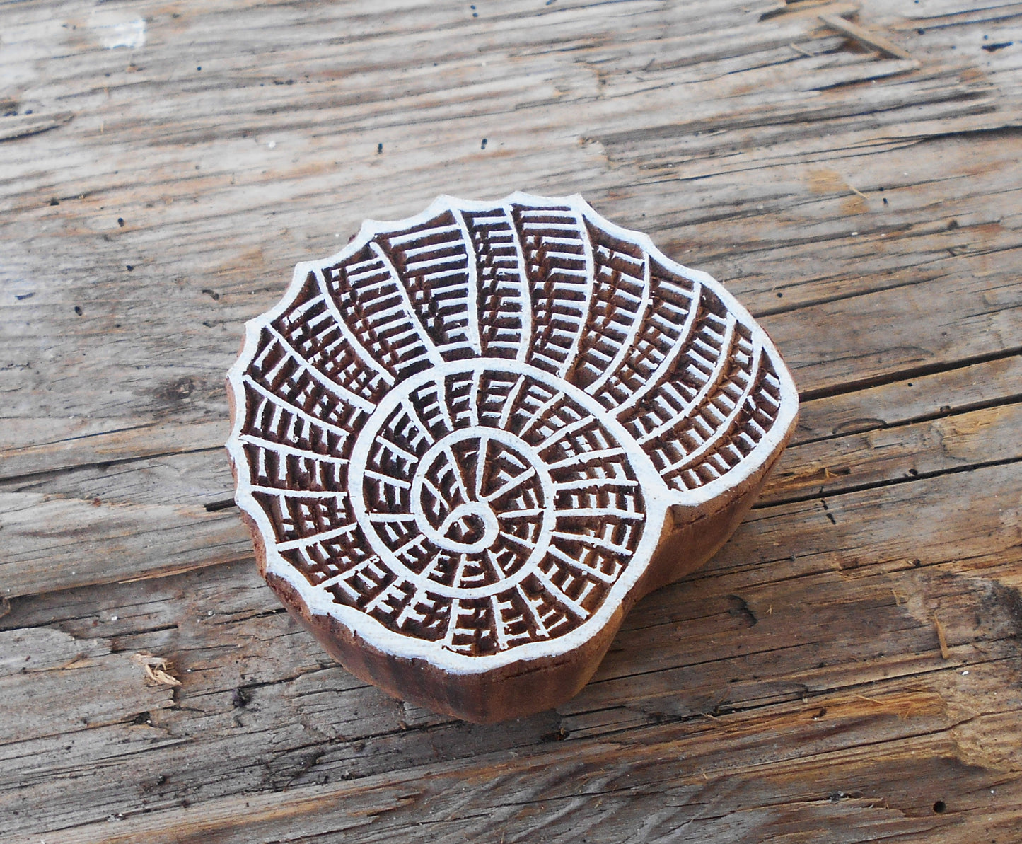 Stoffdruckstempel, Textilstempel, Muschel, maritim