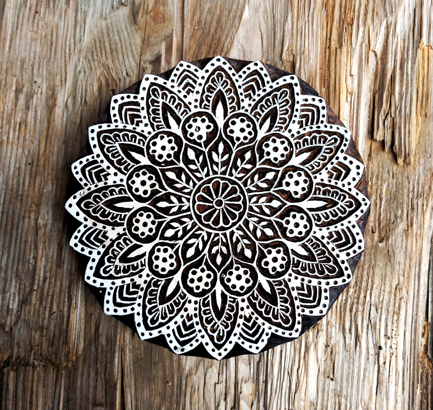Textilstempel aus Holz Ornament rund