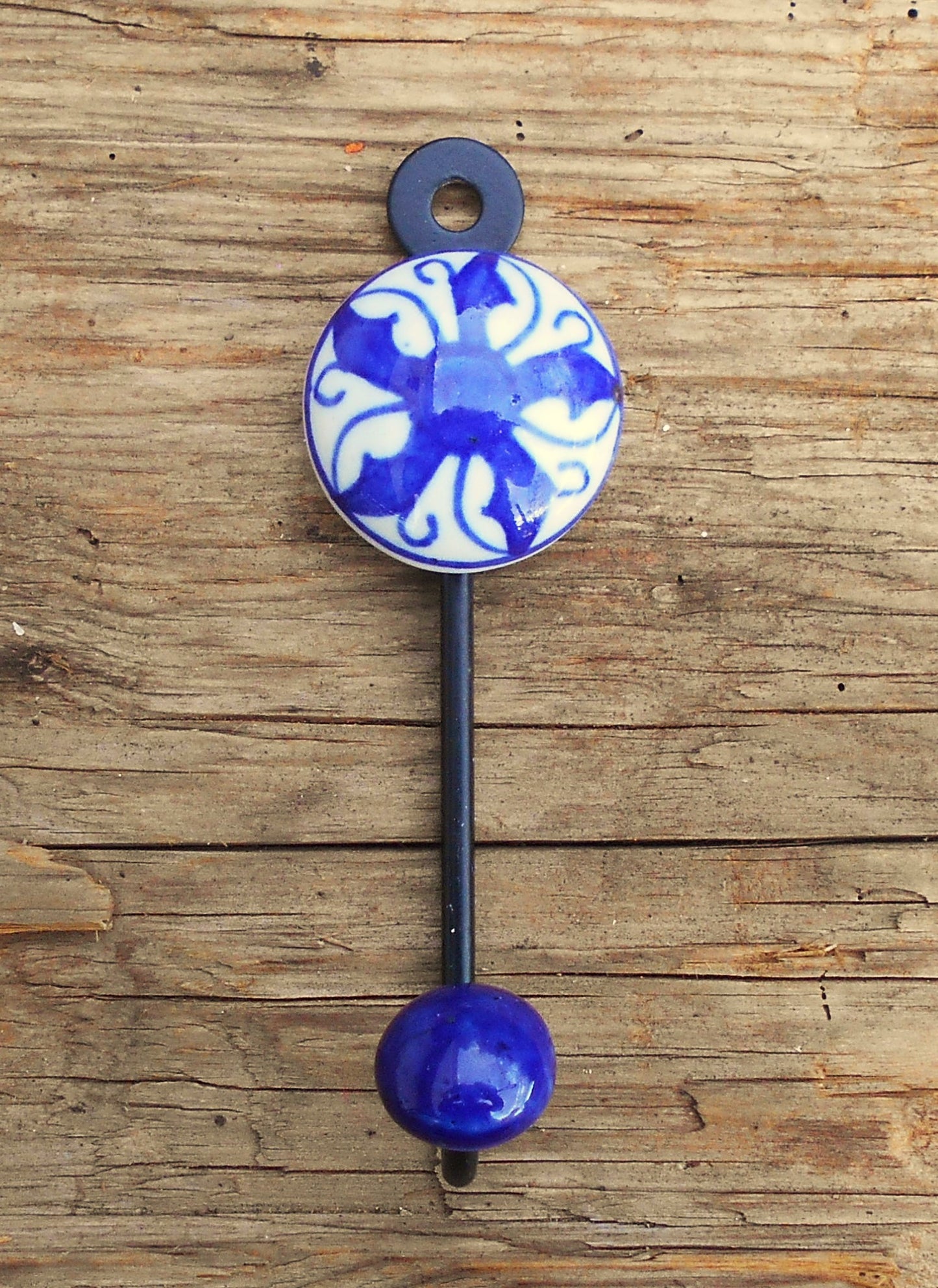 Keramikhaken, Garderobenhaken, Wandhaken, Kleiderhaken, klein, blau