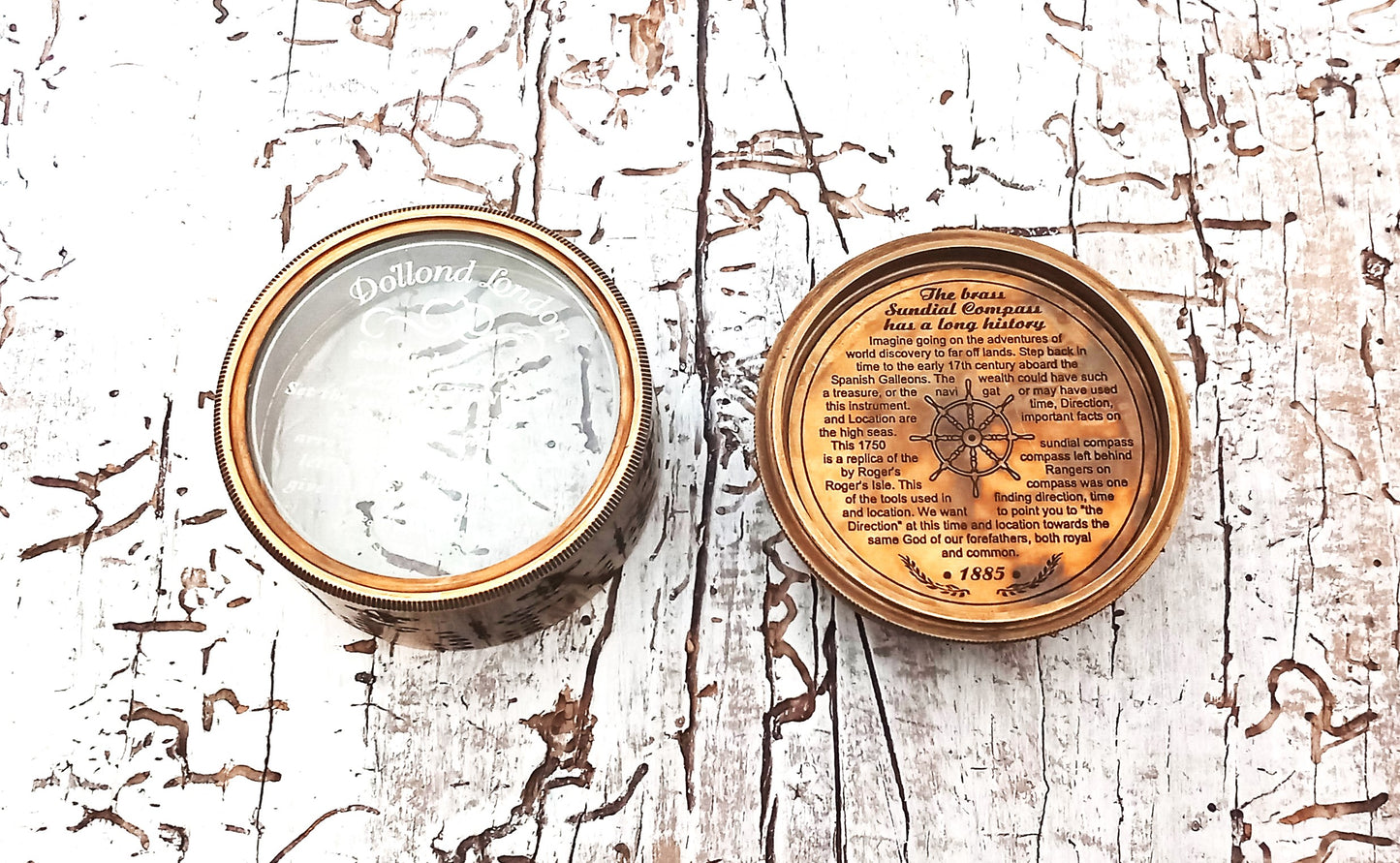 Vintage Retro-Kompass mit Sonnenuhr und Kalender in Lederbox