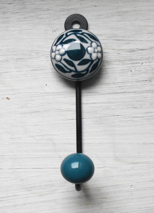 Keramikhaken, Garderobenhaken, Wandhaken, Kleiderhaken, klein, petrol