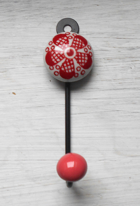 Keramikhaken, Garderobenhaken, Wandhaken, Kleiderhaken, klein, rot