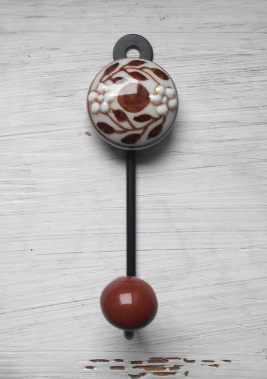 Keramikhaken, Garderobenhaken, Wandhaken, Kleiderhaken, klein, braun