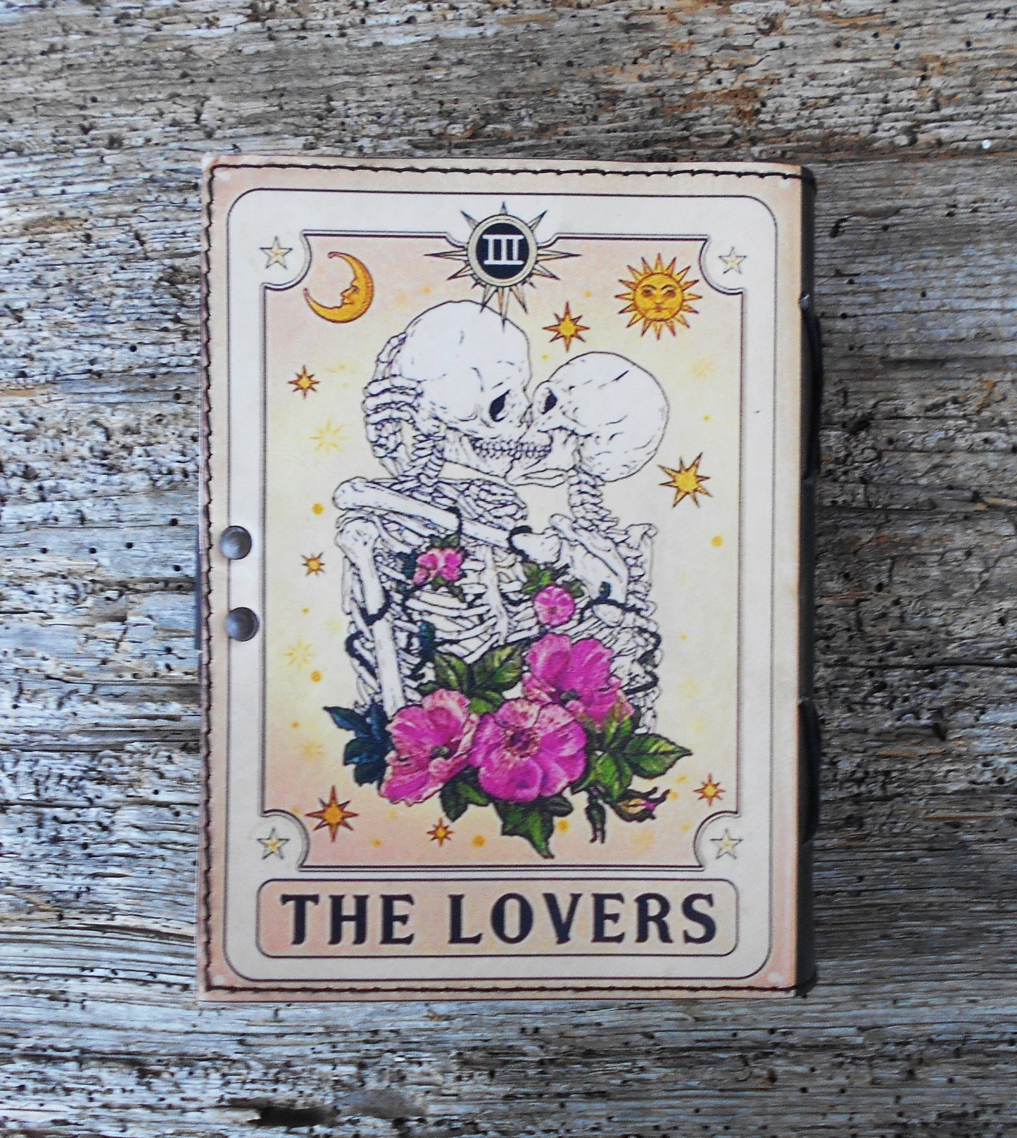 Leder-Notizbuch, handgearbeitet, Tagebuch, handgeschöpftes Papier, The Lovers