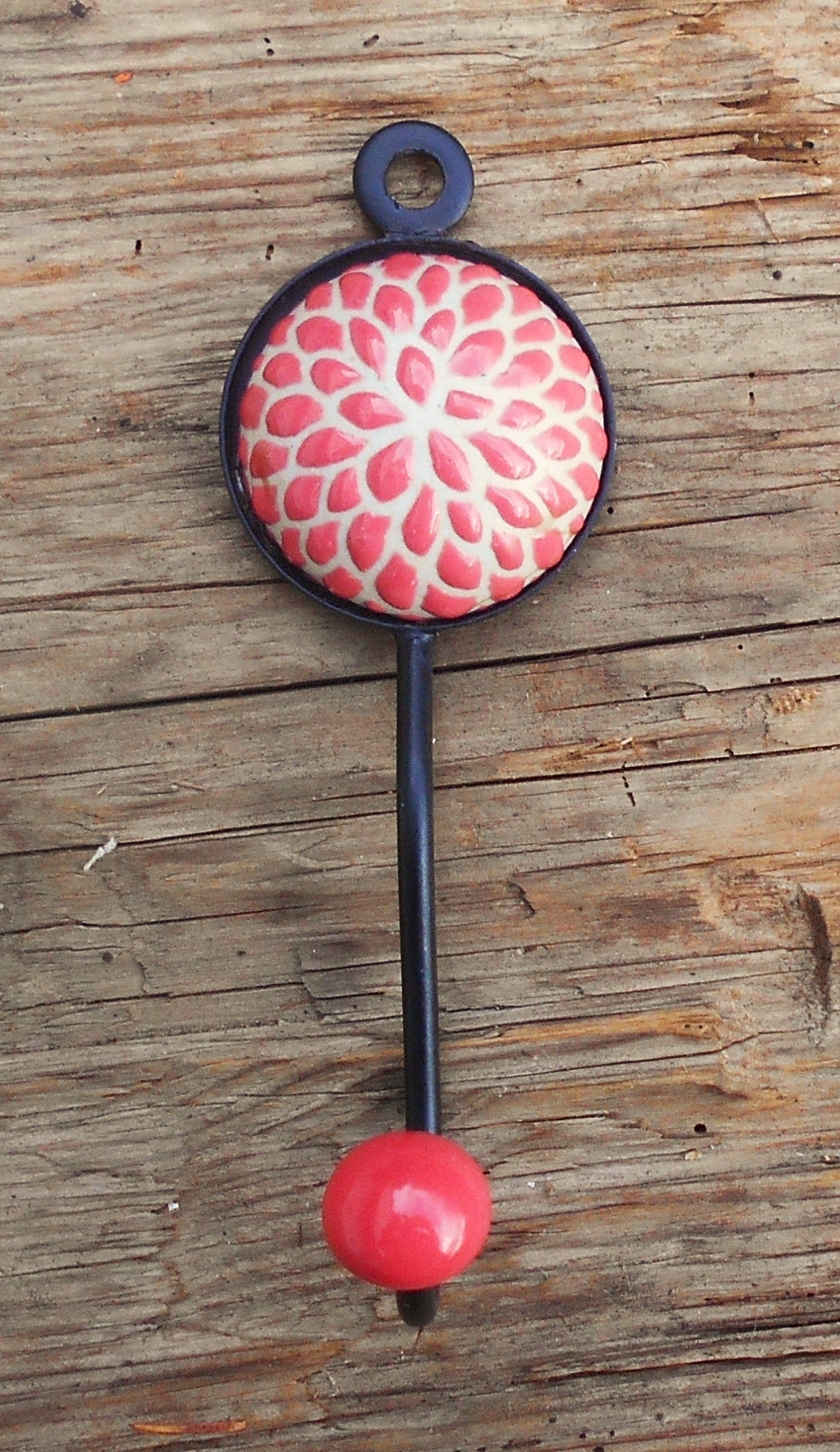 Garderobenhaken, Keramikhaken, Wandhaken, Kleiderhaken, rot