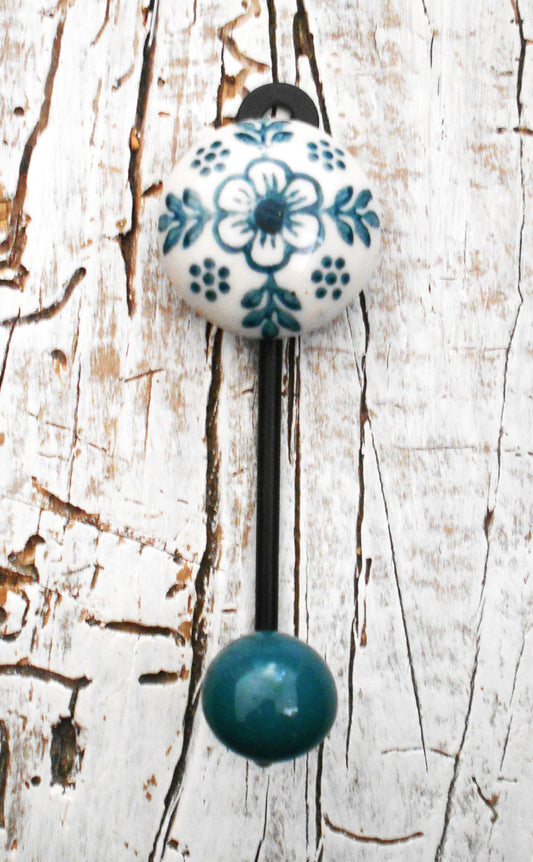 Keramikhaken, Wandhaken, Kleiderhaken, Garderobenhaken, klein, petrol