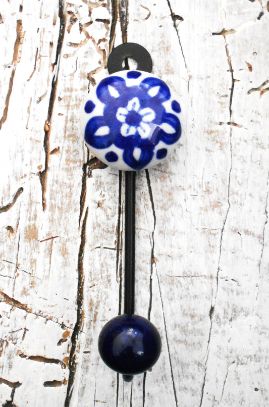 Keramikhaken, Garderobenhaken, Wandhaken, Kleiderhaken, klein, blau