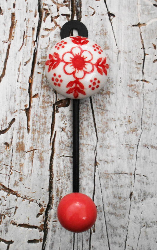 Keramikhaken, Wandhaken, Kleiderhaken, Garderobenhaken, klein, rot