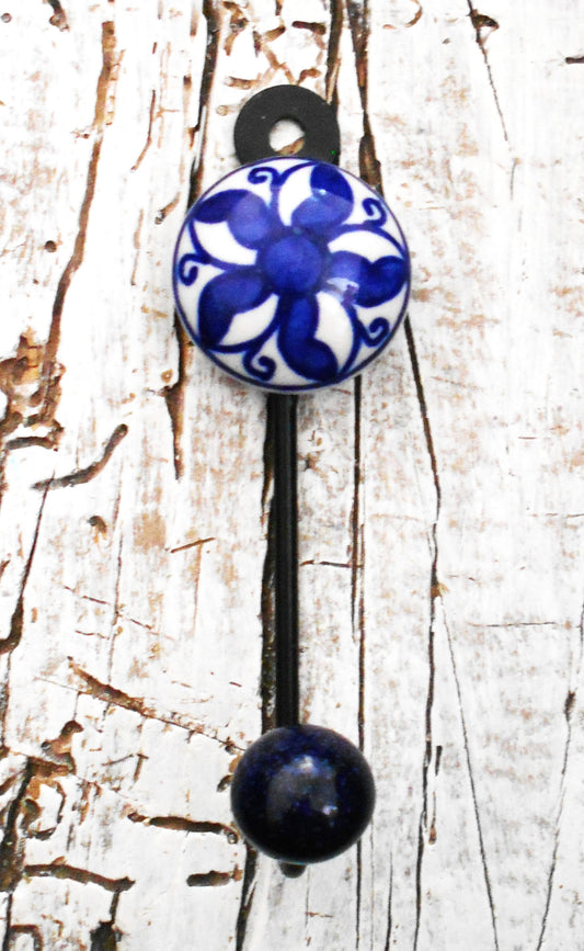 Keramikhaken, Garderobenhaken, Wandhaken, Kleiderhaken, klein, blau