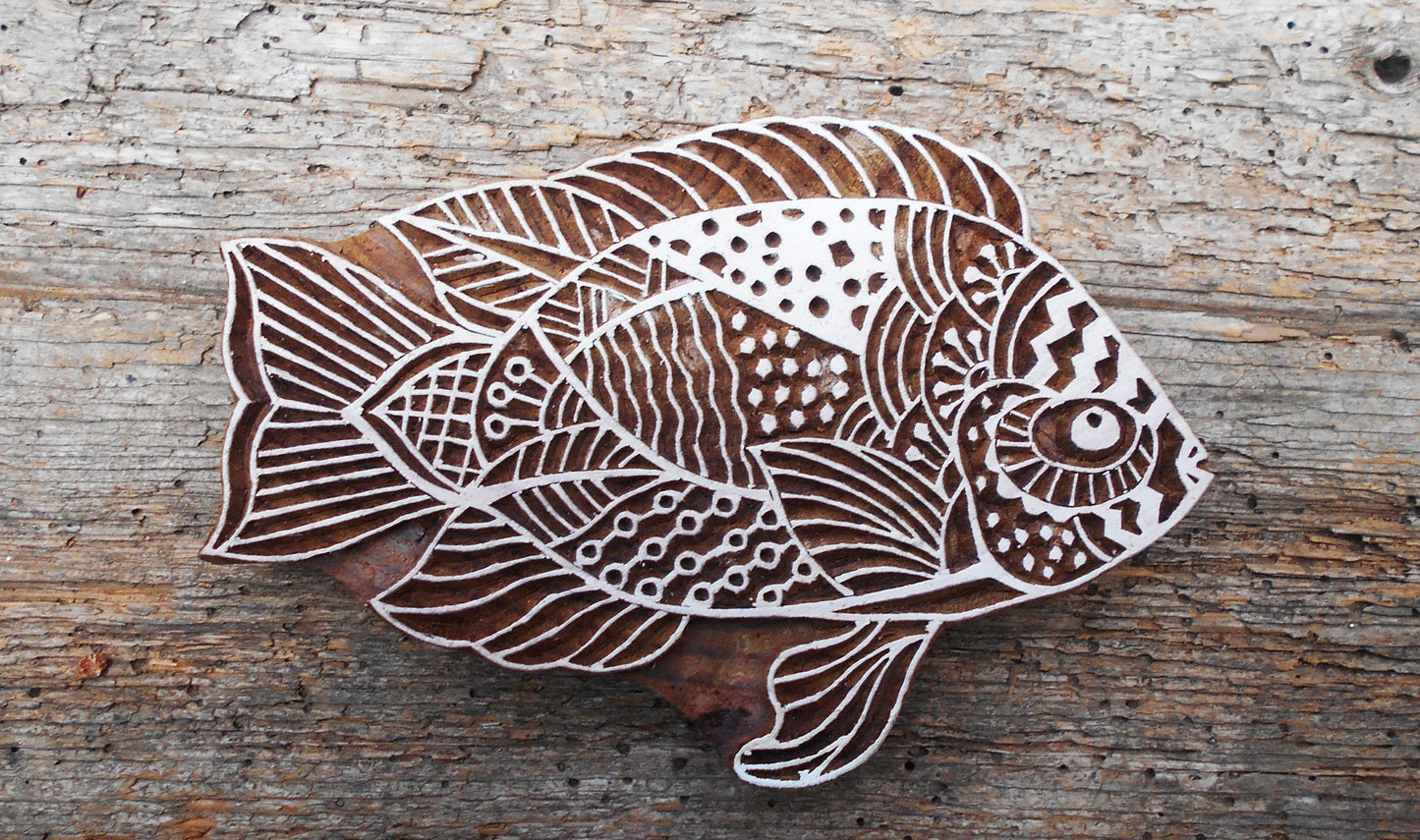 Stoffdruckstempel, Holzdruckstempel, Motivstempel, Blaudruckstempel, Textildruck-Fisch 1