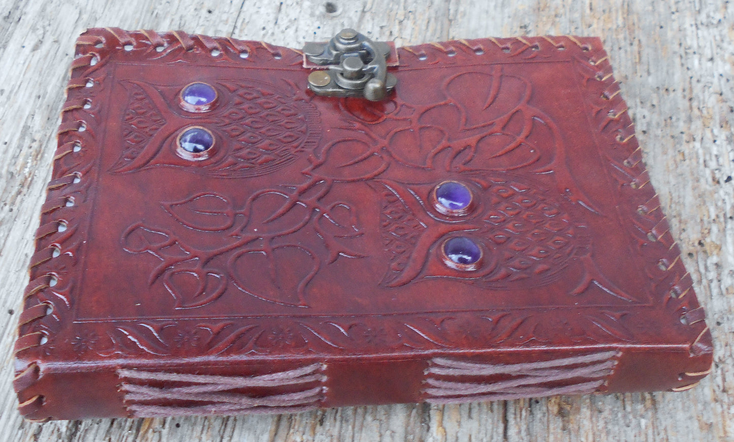 Leder-Notizbuch, handgearbeitet, Tagebuch, handgeschöpftes Papier, braun, Eule