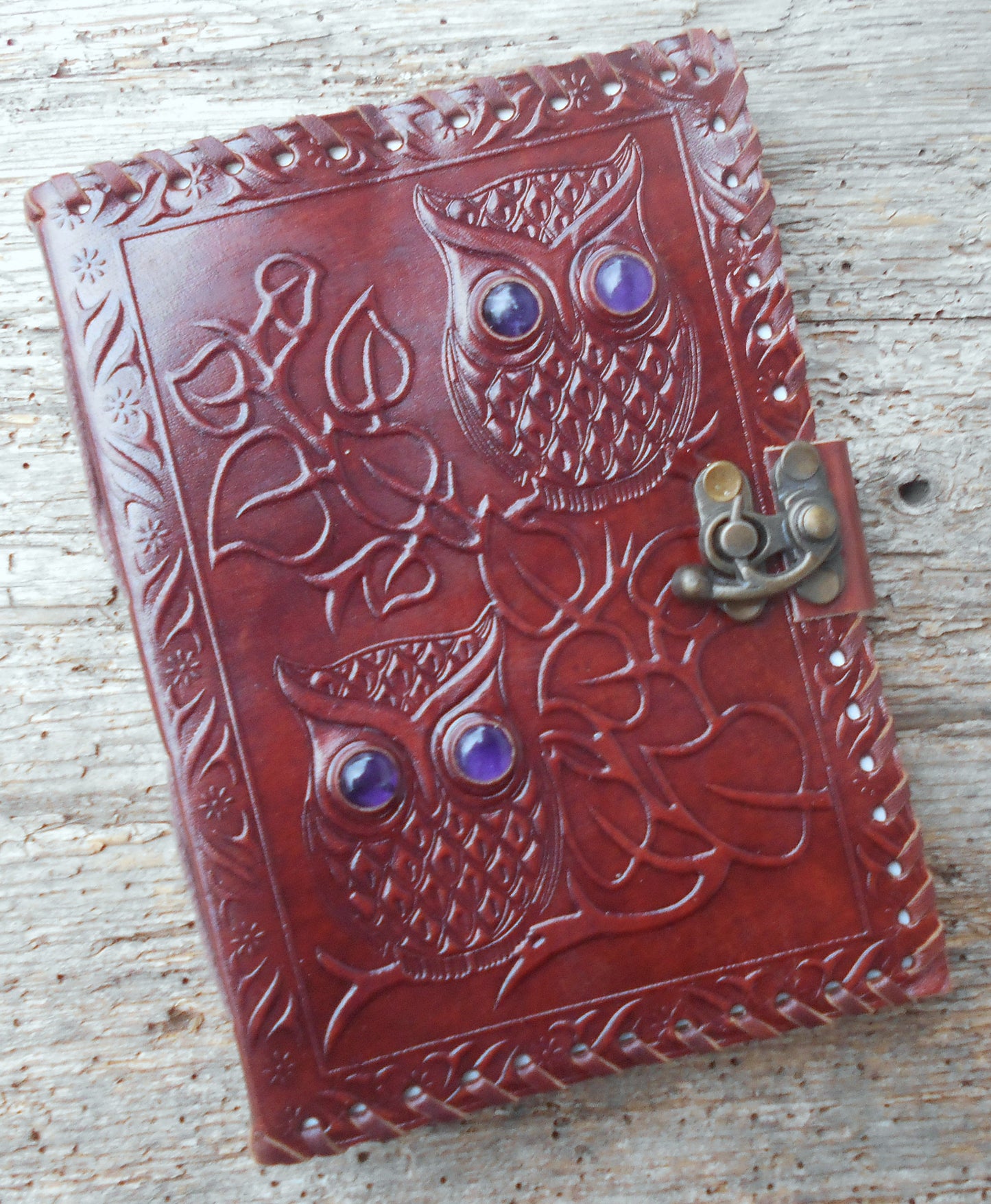 Leder-Notizbuch, handgearbeitet, Tagebuch, handgeschöpftes Papier, braun, Eule