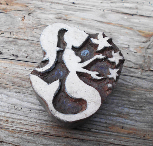 Holzdruckstempel, Stoffdruckstempel, Textilstempel, Motivstempel, Nixe