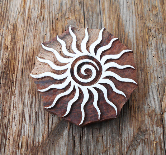 Stoffdruck Stempel, Holzdruckstempel, Motivstempel, Blaudruckstempel, Textildruck, Sonne