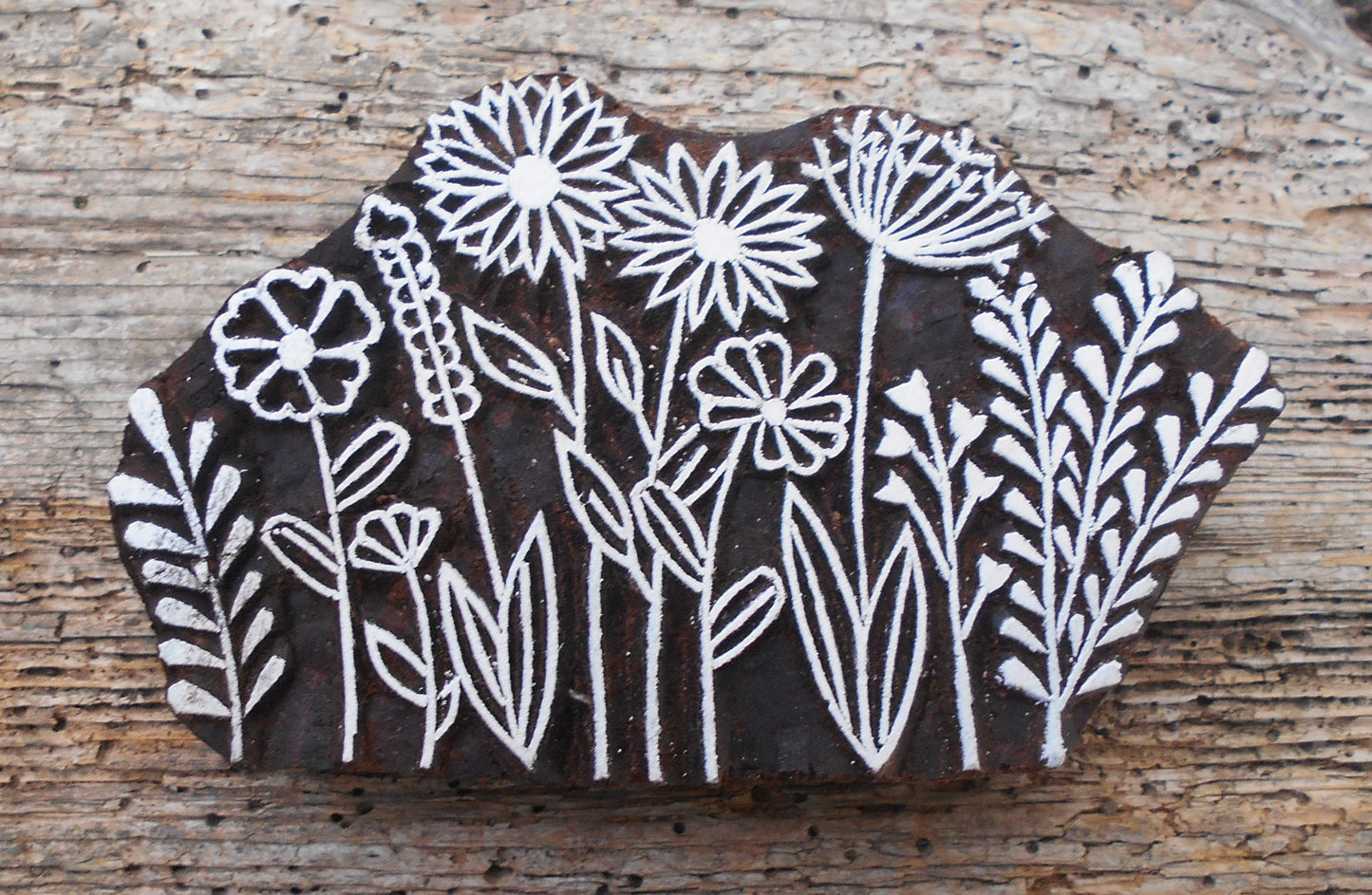 Stoffdruck Stempel, Holzdruckstempel, Motivstempel, Blaudruckstempel, Textildruck-Kräuterwiese