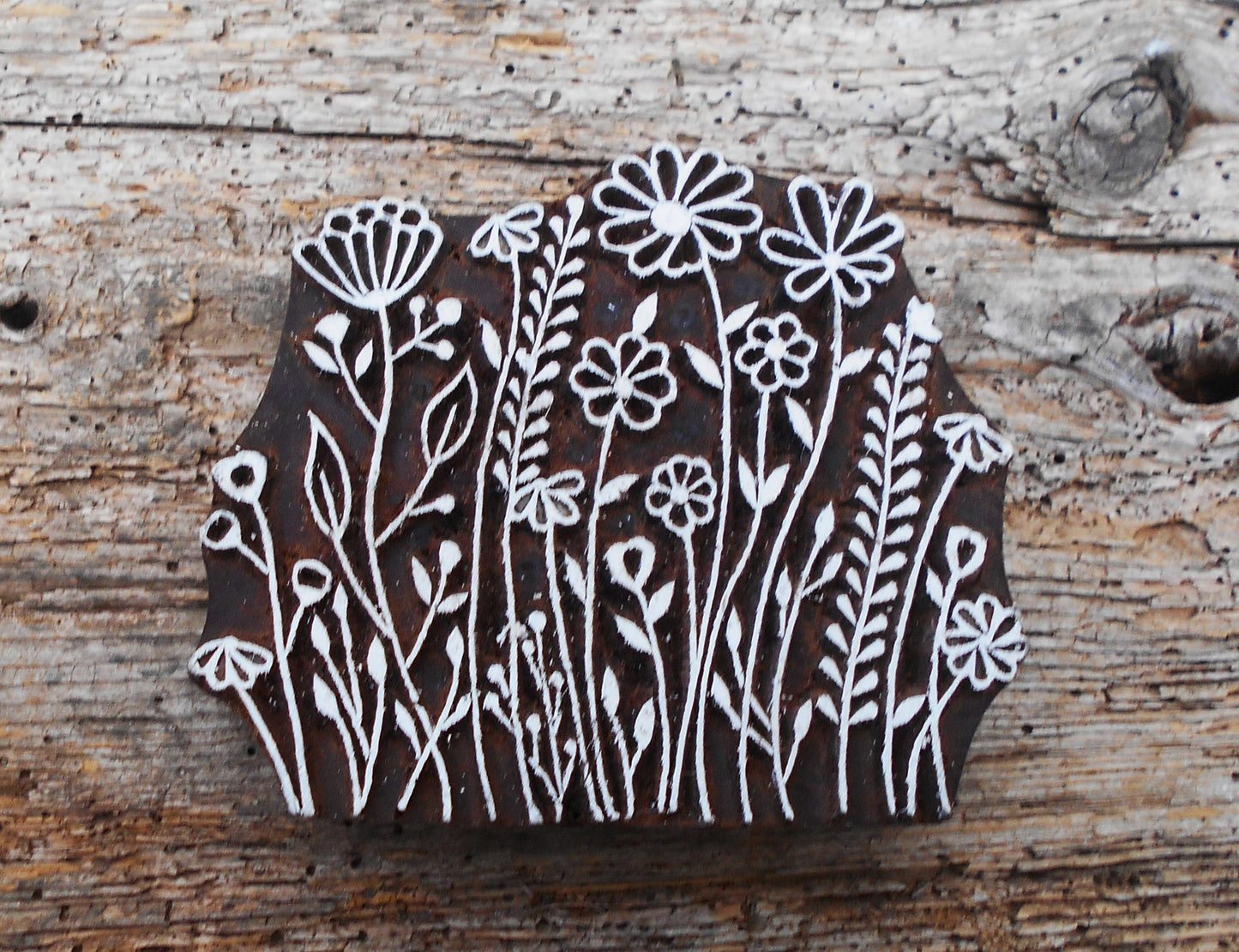 Stoffdruck Stempel, Holzdruckstempel, Motivstempel, Blaudruckstempel, Textildruck-Blumen-Kräuter