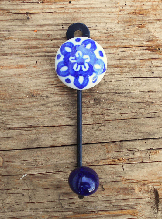 Keramikhaken, Garderobenhaken, Wandhaken, Kleiderhaken, klein, blau