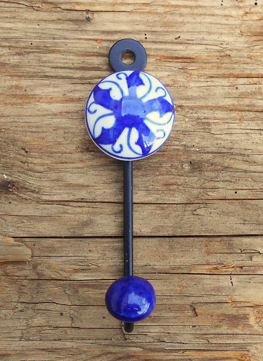 Keramikhaken, Garderobenhaken, Wandhaken, Kleiderhaken, klein, blau