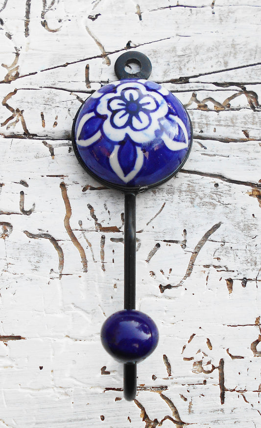 Garderobenhaken, Keramikhaken, Wandhaken, Kleiderhaken, blau