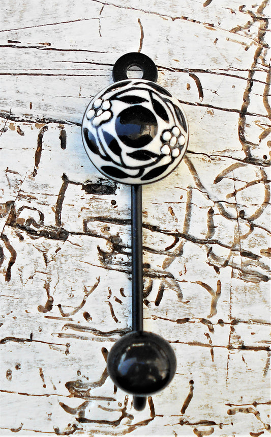 Keramikhaken, Wandhaken, Kleiderhaken, Garderobenhaken, klein, schwarz